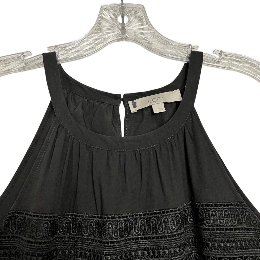 LOFT Black Halter Neck Crochet Lace Trim Tassel Dress Size Small Boho - Picture 7 of 11